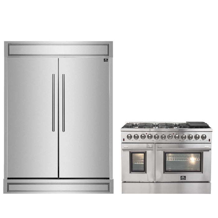 FORNO Premium 2-Piece Kitchen Bundle - Galiano 48" Stainless Steel Range, Forno Maderno 2-28 " Wide Units with Decorative Trim, FBDL-017-03CAUS