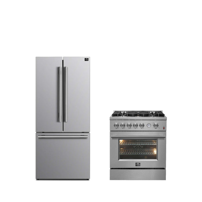 FORNO Premium 2-Piece Kitchen Bundle -30" Gas Range with Griddle and 30" Refrigerator with Ice Maker, FBDL-020-01-CAUS
