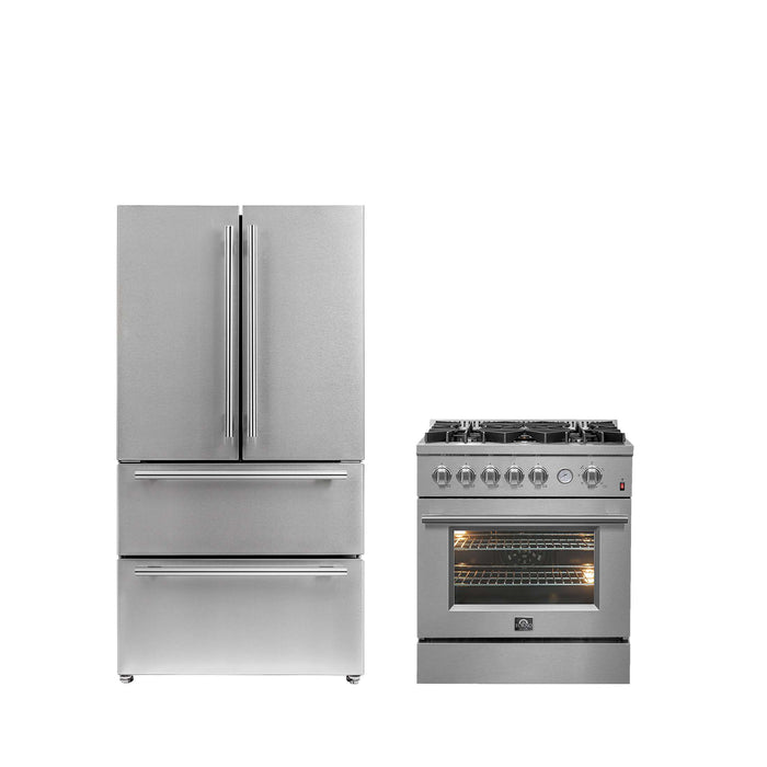 FORNO Premium 2-Piece Kitchen Bundle -30" Gas Range with Griddle and 36" Refrigerator with Ice Maker, FBDL-020-02-US