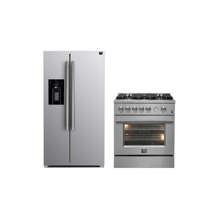 FORNO Premium 2-Piece Kitchen Bundle - 30" Gas Range with Griddle and 36" Refrigerator with Ice Maker, FBDL-020-03-CAUS