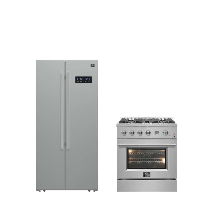 FORNO Premium 2-Piece Kitchen Bundle - 30" Gas Range with Built-In Temperature Gauge and 33" Refrigerator, FBDL-021-01CAUS