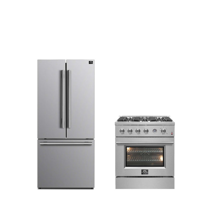 FORNO Premium 2-Piece Kitchen Bundle - 30" Gas Range with Built-In Temperature Gauge and 30" Refrigerator with Ice Maker, FBDL-021-02CAUS