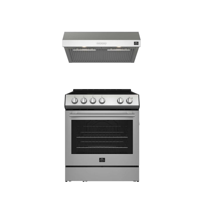 FORNO Premium 2-Piece Kitchen Bundle - Leonardo Espresso 30" Stainless Steel Range, 30" Stainless Steel Range Hood, FBDL-002-01US