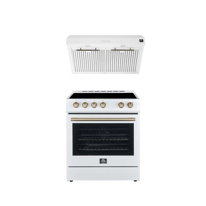 FORNO Premium 2-Piece Kitchen Bundle - Leonardo Espresso 30" White Range, 30" White Range Hood, FBDL-002-03US