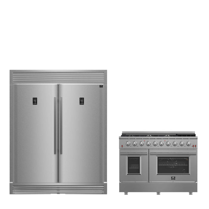 FORNO Premium 2-Piece Bundle - 48" Gas Burner, Electric Oven Range and 60" Refrigerator, FBDL-005-02CAUS