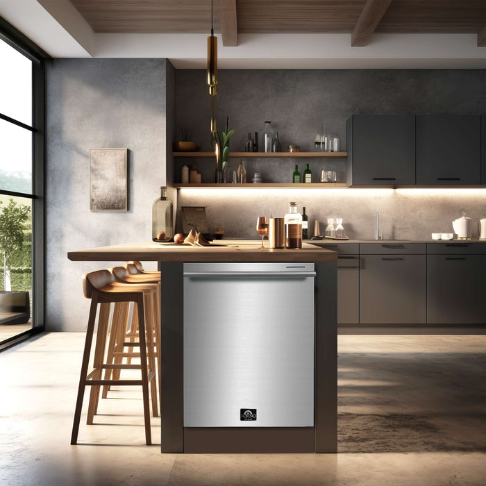 FORNO Premium 3-Piece Kitchen Bundle - Galiano 36" Dual Fuel Range, 36" Built-In Refrigerator, 24" Built-In Dishwasher, FBDL-004-02CAUS