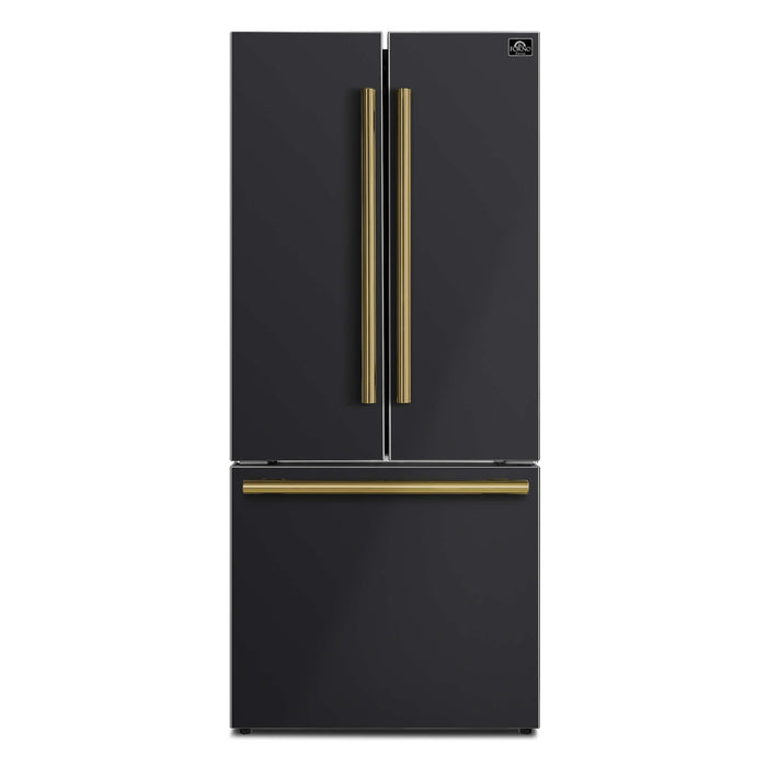 FORNO Gallipoli Epsresso 30"-Wide Black French Door Refrigerator with Bottom Freezer 17.5 Cu. Ft. Capacity - No Frost with Ice Maker, FFFFD1974-31BLK