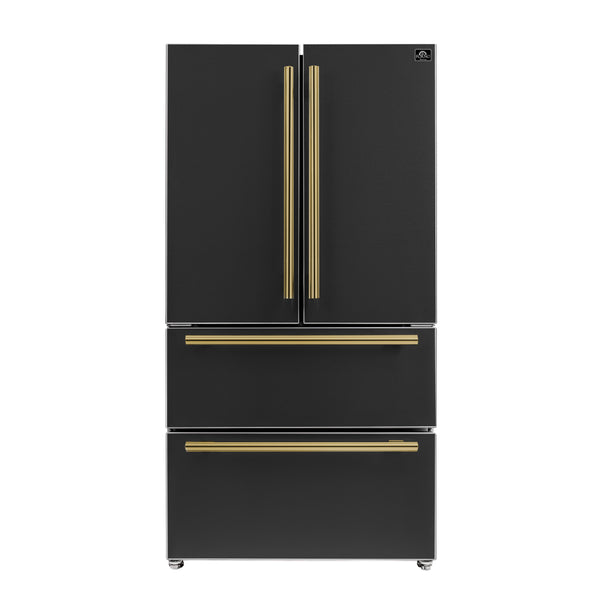 FORNO Moena Espresso 36" French Door Refrigerator in Black, 19.2 cu. ft, FFRBI1820-36BLK