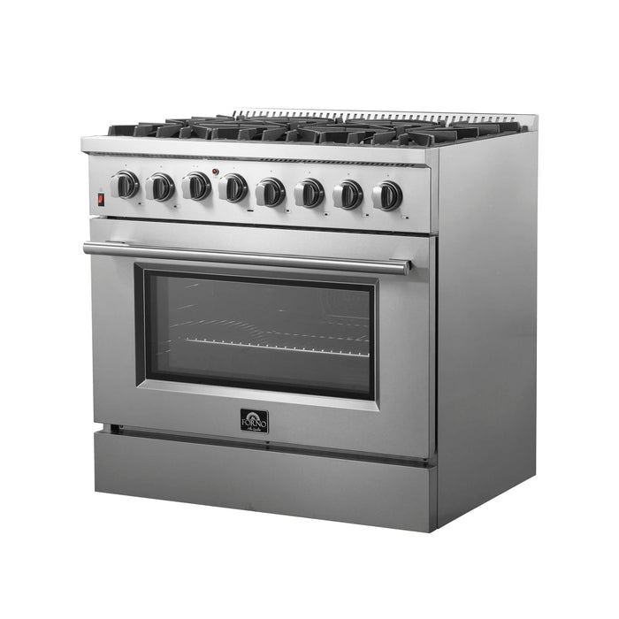 FORNO Premium 3-Piece Kitchen Bundle - Galiano 36" Dual Fuel Range, 36" Built-In Refrigerator, 24" Built-In Dishwasher, FBDL-004-02CAUS