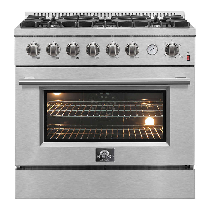 FORNO Marco 36" 5.36 cu.ft. Gas Range with 6 Burners and Built-In Temperature Gauge, FFSGS6277-36