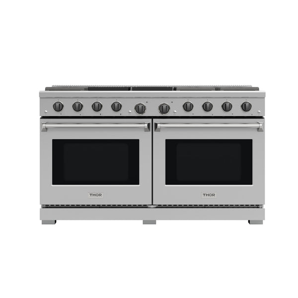 THOR Kitchen 60" Professional Natural Gas Range with 8 Burners in Stainless Steel- LRG60E