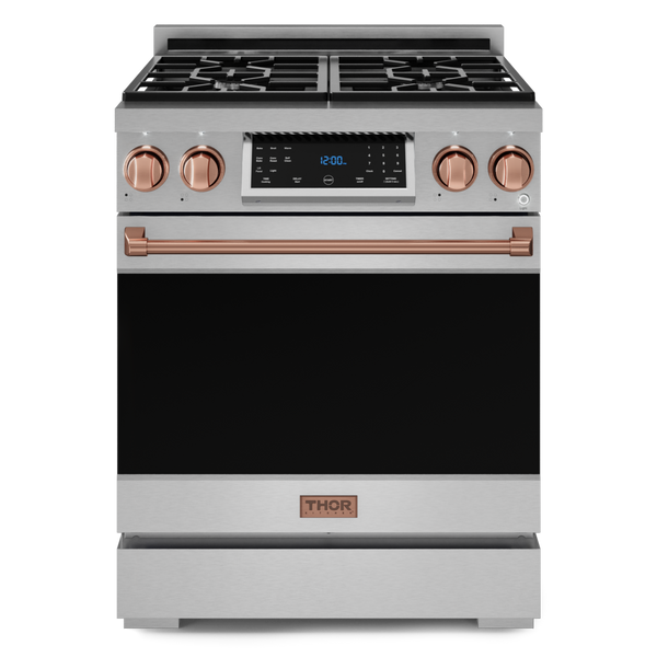 Gordon Ramsay by THOR Kitchen 30" Professional Propane Gas Range with Tilt Panel Touch Control and Self-Clean in Stainless Steel with Rose Gold Accents- RSG30LP-RSG