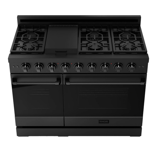 Gordon Ramsay by THOR Kitchen 48 in. Professional Gas Range with Double Oven in Black- RSG48EB