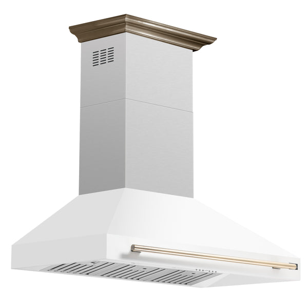 FORNO Aria 48" 1200 CFM Convertible Wall Mount Range Hood with White Hood and Antique Brass Accents, FRHWM5095-48WHT