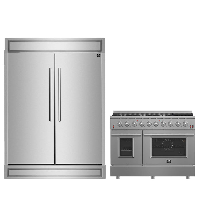 FORNO Premium 2-Piece Kitchen Bundle - Galiano 48" Stainless Steel Range, Forno Maderno 2-28 " Wide Units with Decorative Trim, FBDL-018-03CAUS