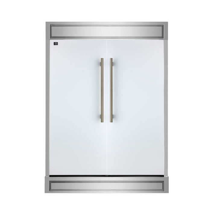 FORNO Maderno 60" 27.2 cu.ft. Convertible Refrigerator and Freezer with Modern Trim Kit in White with Antique Brass Handles- FFFFD1722-60MG-WHT