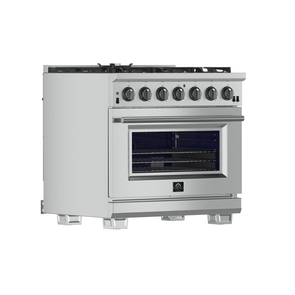 FORNO Capriasca 36" 5.36 cu. ft. Gas Range with 6 Italian Burners, Stainless Steel- FFSGS6260-36
