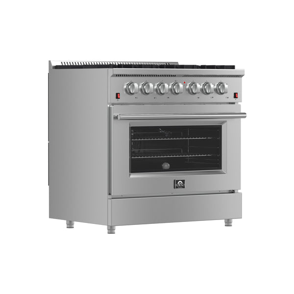 Forno Galiano 36" Freestanding Gas Range with 6 Italian Burners in Stainless Steel, FFSGS6244-36