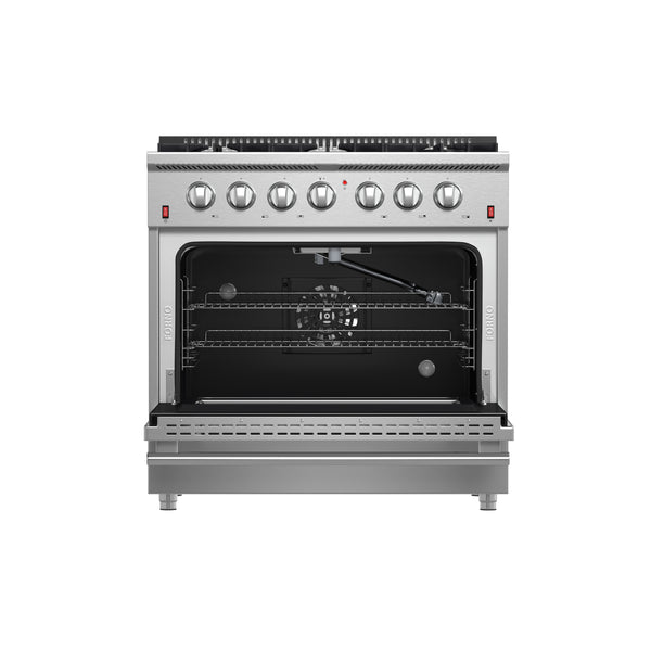 Forno Galiano 36" Freestanding Gas Range with 6 Italian Burners in Stainless Steel, FFSGS6244-36