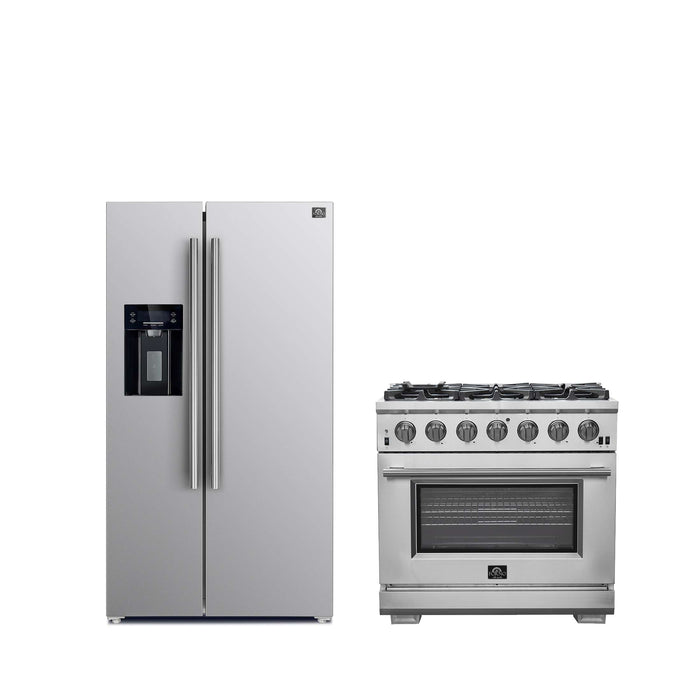 FORNO Premium 2-Piece Kitchen Bundle -36" Gas Range and 36" Refrigerator with Ice Maker, FBDL-019-02CAUS