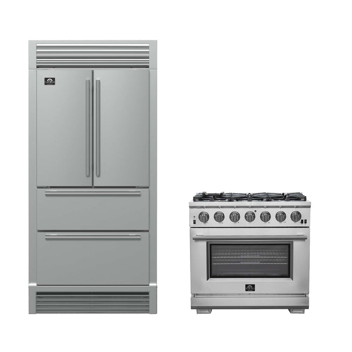 FORNO Premium 2-Piece Kitchen Bundle - 36" Gas Range and 36" Refrigerator with Ice Maker and Grill Trim, FBDL-019-03CAUS