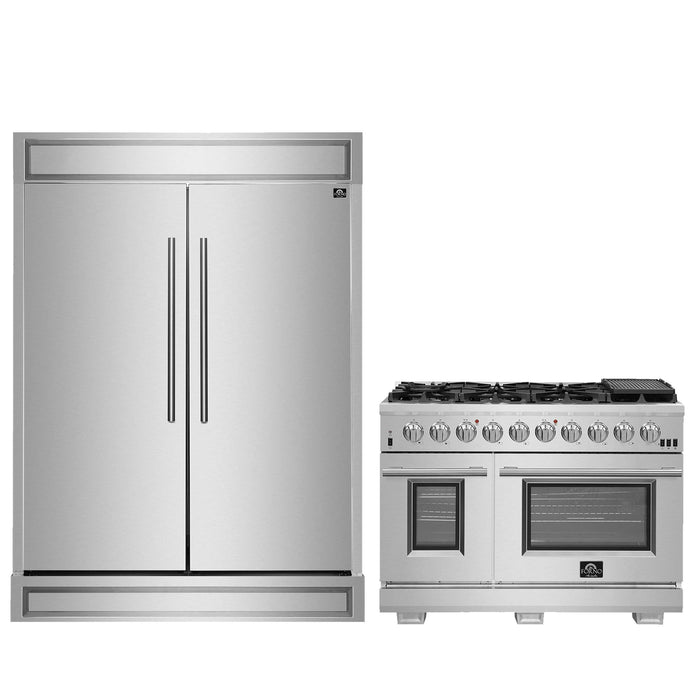 FORNO Premium 2-Piece Kitchen Bundle - Capriasca 48" Stainless Steel Range, Forno Maderno 2-28 " Wide Units with Decorative Trim, FBDL-019-06CAUS