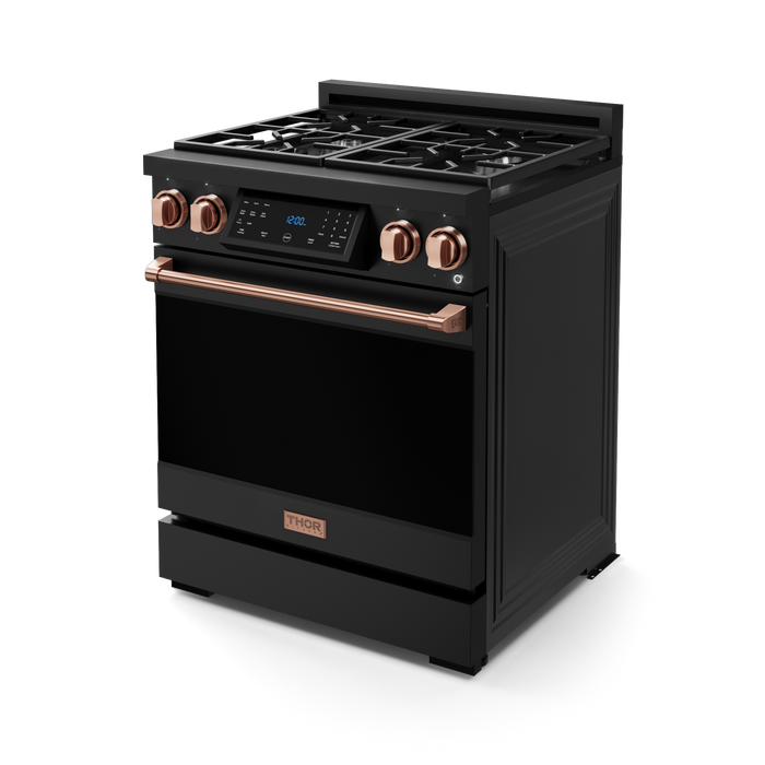 Gordon Ramsay by THOR Kitchen 30" 4.55 cu. ft. Professional Natural Gas Range with Tilt Panel Touch Control and Self-Clean in Matte Black with Rose Gold Accents- RSG30B-RSG