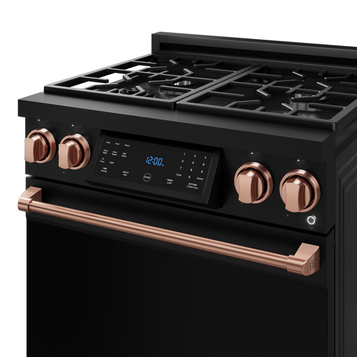 Gordon Ramsay by THOR Kitchen 30" 4.55 cu. ft. Professional Natural Gas Range with Tilt Panel Touch Control and Self-Clean in Matte Black with Rose Gold Accents- RSG30B-RSG