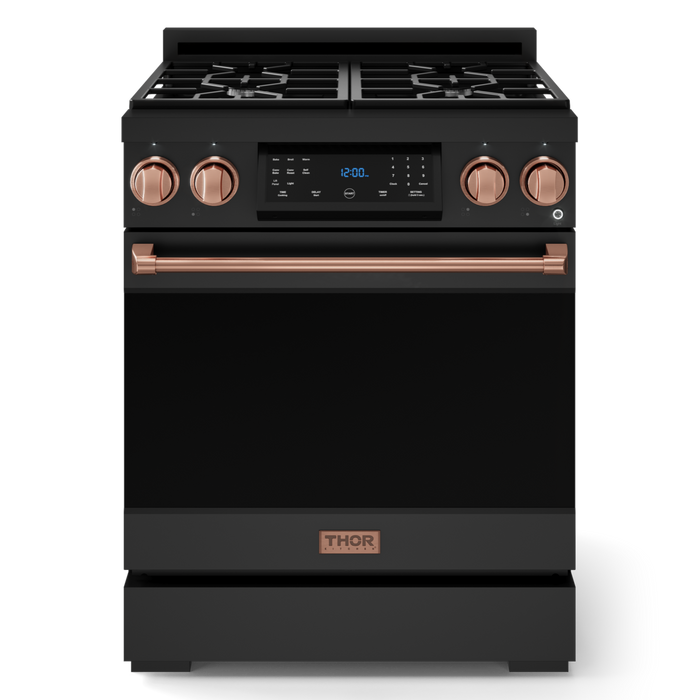 Gordon Ramsay by THOR Kitchen 30" 4.55 cu. ft. Professional Natural Gas Range with Tilt Panel Touch Control and Self-Clean in Matte Black with Rose Gold Accents- RSG30B-RSG