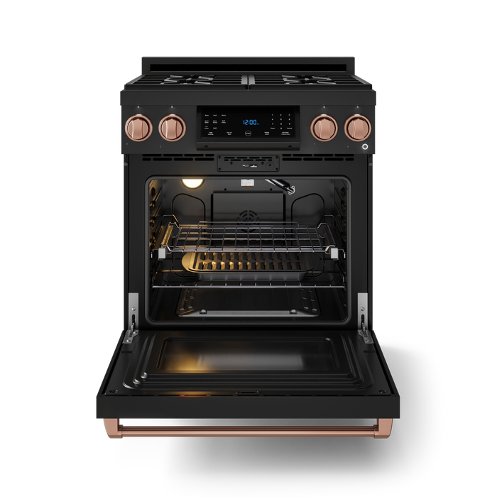 Gordon Ramsay by THOR Kitchen 30" 4.55 cu. ft. Professional Natural Gas Range with Tilt Panel Touch Control and Self-Clean in Matte Black with Rose Gold Accents- RSG30B-RSG