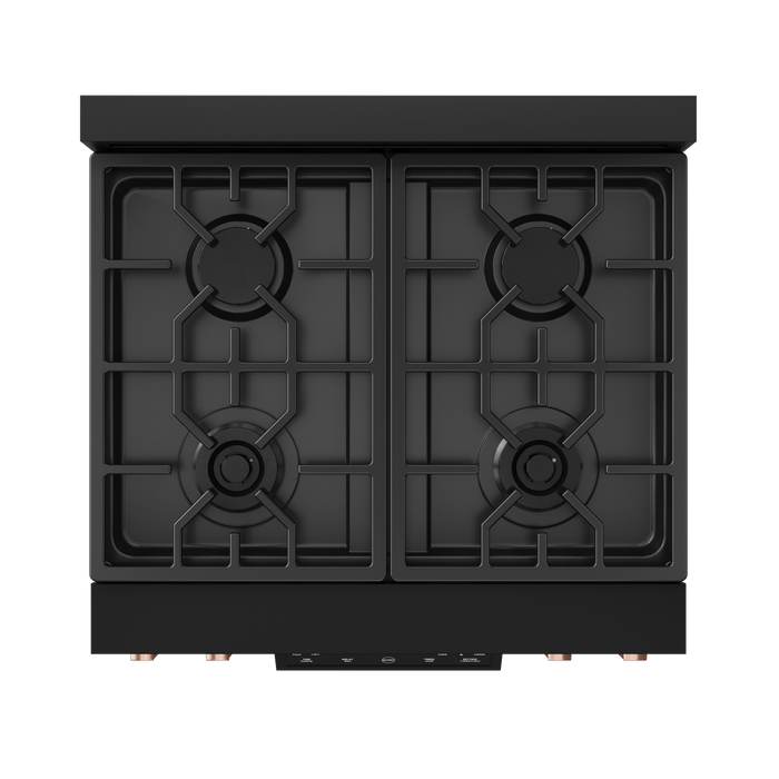 Gordon Ramsay by THOR Kitchen 30" 4.55 cu. ft. Professional Natural Gas Range with Tilt Panel Touch Control and Self-Clean in Matte Black with Rose Gold Accents- RSG30B-RSG
