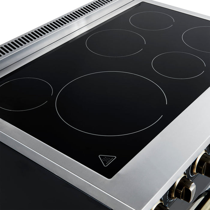 FORNO Paolo 36" 5.44 cu. ft. Freestanding Electric Range with True Convection Oven in Black with Antique Brass Accents, FFSEL6011-36BLK