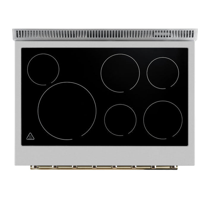 FORNO Paolo 36" 5.44 cu. ft. Freestanding Electric Range with True Convection Oven in Black with Antique Brass Accents, FFSEL6011-36BLK