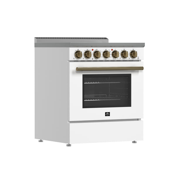 FORNO Paolo 30" Freestanding Electric Range in White, 4.38 cu.ft. with Antique Brass Handles, FFSEL6011-30WHT