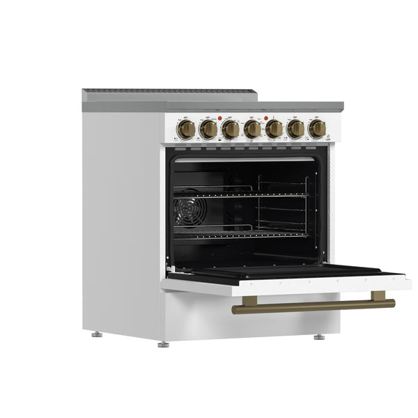 FORNO Paolo 30" Freestanding Electric Range in White, 4.38 cu.ft. with Antique Brass Handles, FFSEL6011-30WHT
