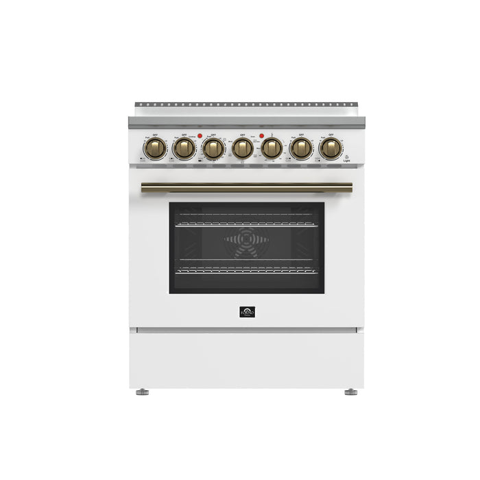 FORNO Paolo 30" Freestanding Electric Range in White, 4.38 cu.ft. with Antique Brass Handles, FFSEL6011-30WHT