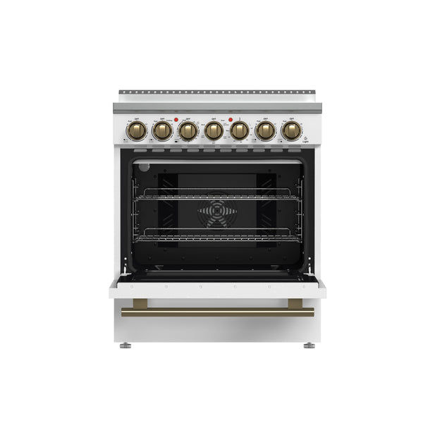 FORNO Paolo 30" Freestanding Electric Range in White, 4.38 cu.ft. with Antique Brass Handles, FFSEL6011-30WHT