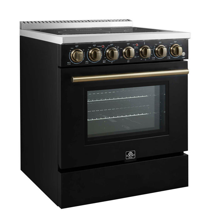 Forno Paolo 30" Freestanding Electric Range in Black, 4.38 cu.ft. True Convection Oven, FFSEL6011-30BLK