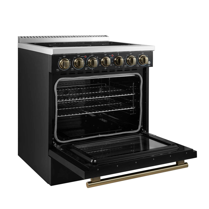 Forno Paolo 30" Freestanding Electric Range in Black, 4.38 cu.ft. True Convection Oven, FFSEL6011-30BLK
