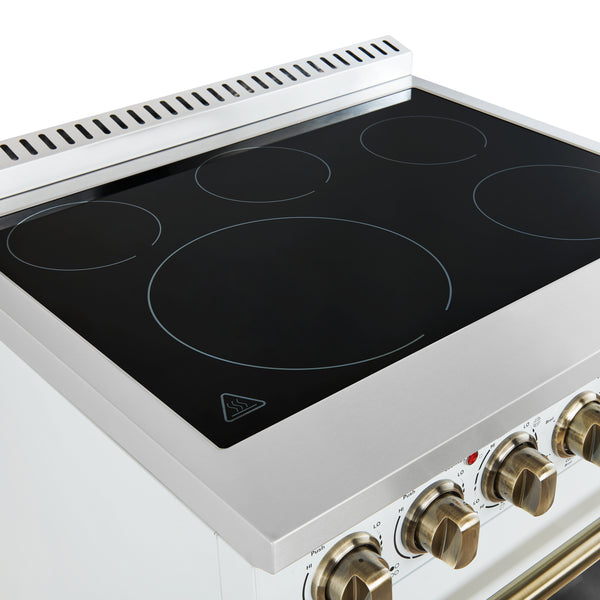 FORNO Paolo 30" Freestanding Electric Range in White, 4.38 cu.ft. with Antique Brass Handles, FFSEL6011-30WHT