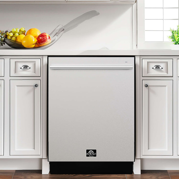 FORNO Espresso Bundle - 30" Electric Range, Under Cabinet Range Hood, 31" Refrigerator and 24" Dishwasher, FBDL-010-01US