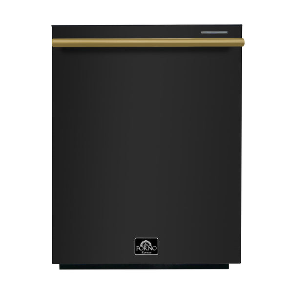 FORNO Espresso Pozzo 24" Built-In Dishwasher in Black with Antique Brass Handles- FDWBI8067-24BLK
