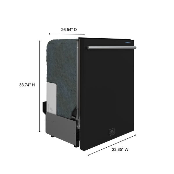 FORNO Espresso Pozzo 24" Built-In Dishwasher in Black with Antique Brass Handles- FDWBI8067-24BLK