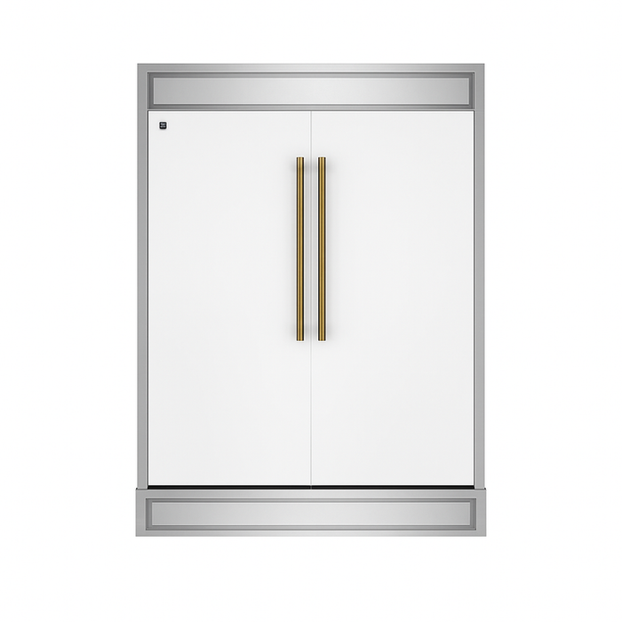 FORNO Maderno 60" 27.2 cu.ft. Convertible Refrigerator and Freezer with Modern Trim Kit in White with Antique Brass Handles- FFFFD1722-60MG-WHT