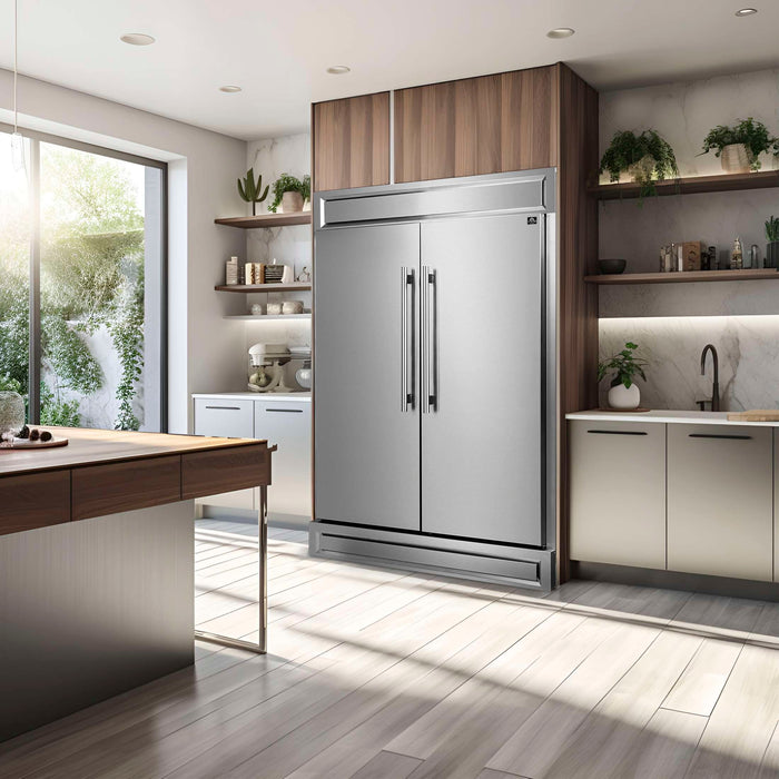 FORNO Premium 2-Piece Kitchen Bundle - Galiano 48" Stainless Steel Range, Forno Maderno 2-28 " Wide Units with Decorative Trim, FBDL-017-03CAUS