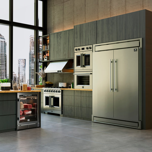 Forno Maderno 60" 2-28 " Wide Units with Decorative Trim - 84" High Convertible Refrigerator/Freezer, 27.2 cu.ft, FFFFD1722-60S