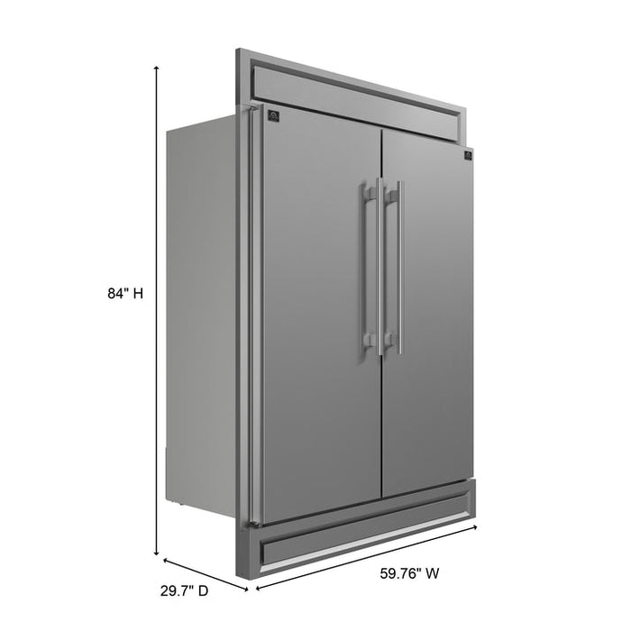 FORNO Maderno 60" 27.2 cu.ft. Convertible Refrigerator and Freezer with Modern Trim Kit in White with Antique Brass Handles- FFFFD1722-60MG-WHT