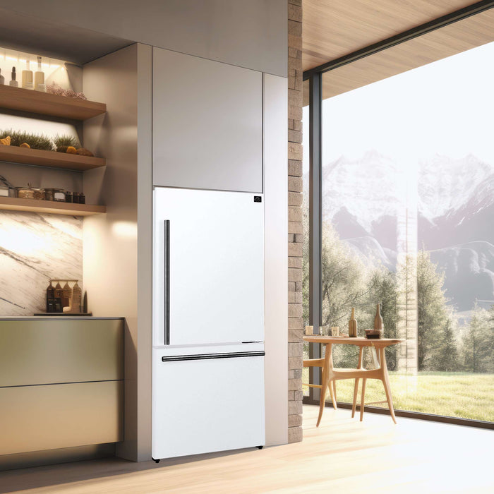 FORNO Premium 2-Piece Kitchen Bundle - Leonardo Espresso 30" White Range, 31" White Bottom Freezer Refrigerator, FBDL-003-03US