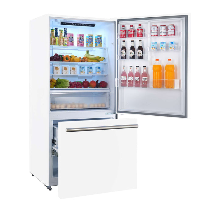 FORNO Premium 2-Piece Kitchen Bundle - Leonardo Espresso 30" White Range, 31" White Bottom Freezer Refrigerator, FBDL-003-03US