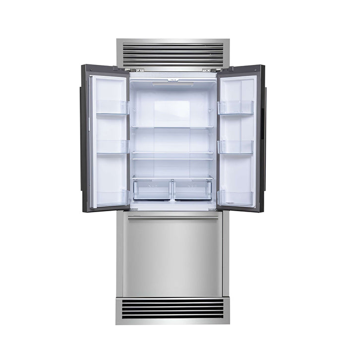 Forno Gallipoli 30" French Door Refrigerator, 17.5 cu.ft. Capacity & Decorative Grill - 34" Wide, FFFFD1974-35SG